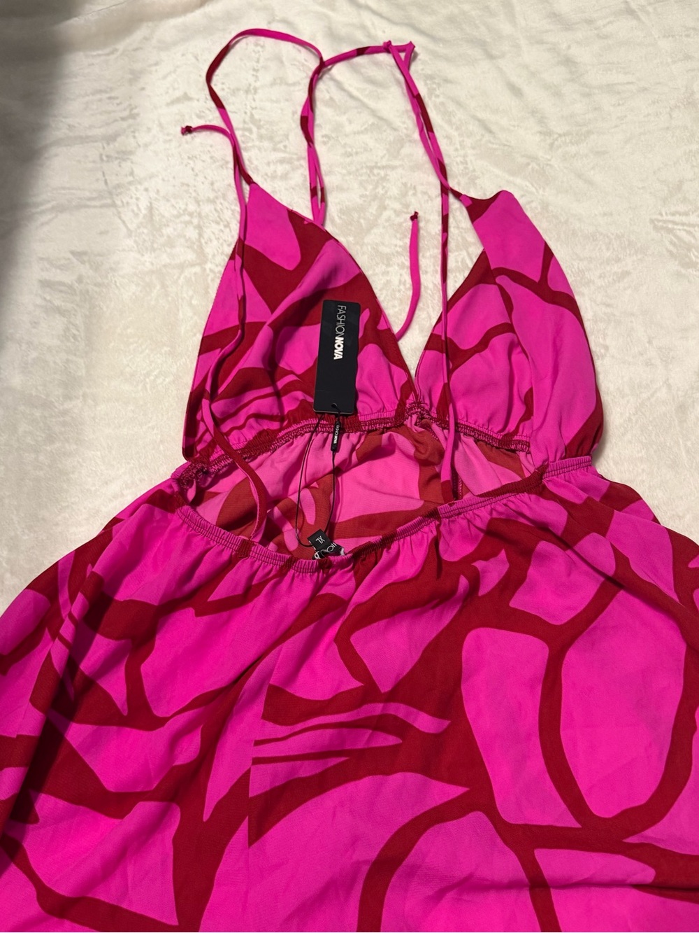 Fashion Nova Pink & Red Printed Cutout Romper
